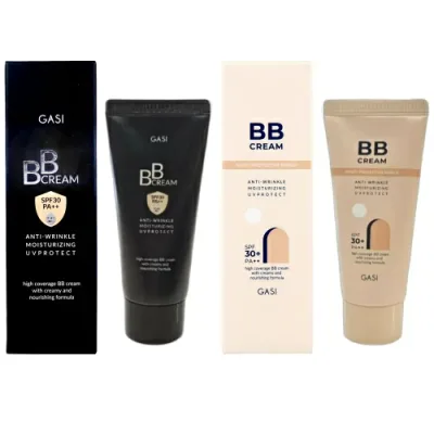 【6個までゆうパケット送料300円】 GASI ガシ アンチリンクル モイスチャライジング UVプロテクト BBクリーム 50ml ブラック/アイボリー プレミアムエッセンスBBクリーム ガシ 美容液 ファンデーション UVケア 化粧下地 クリーム コンシーラーSPF30+ PA++ ナチュラルベージュ