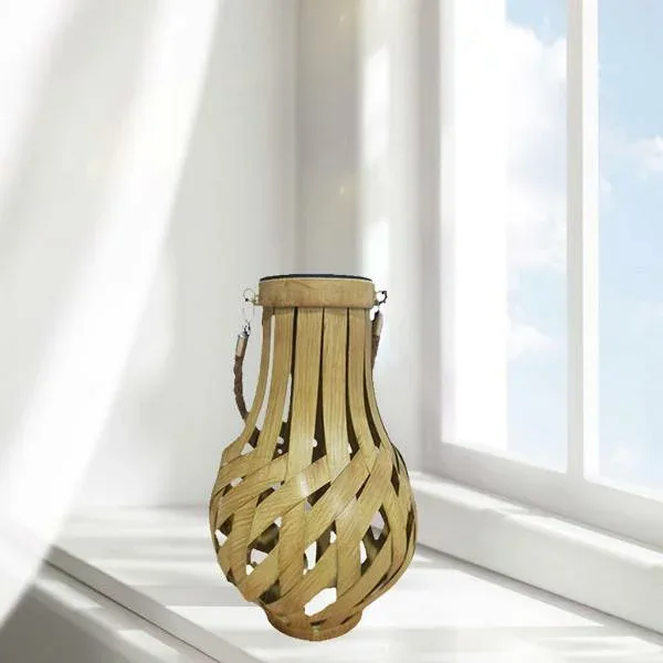 Vintage Bamboo Lantern Hand Woven Hanging Tealight Candle Holder with Handle Home Patio Garden Desktop Decoration Poly