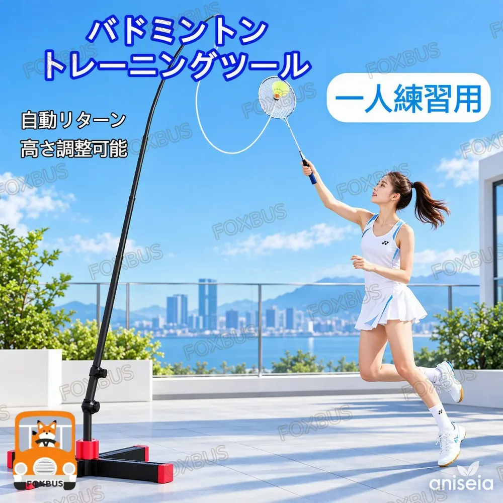 バドミントントレーニングツール 一人練習用具 自動リターン 高さ調整可能 ポータブル伸縮弾性ロッド 安定したベース ラケット1本 シャトル3つ 水入りベース セット 大人 初心者 トレーナー