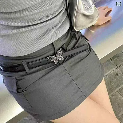 ベルト レディース 女性用 ブラウン カフェオレ色 アメリカン メタルバックル 蝶 バタフライ かわいい 個性的 ユニーク 装飾 デコレーション 人工皮革 フェイクレザー 電気メッキ加工 スカート ジーンズ ウエストベルト カジュアル 普段使い 万能 合