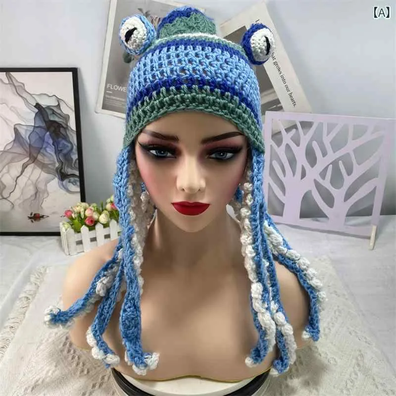 ニット帽 大人用 タコモチーフ かぎ針編み 毛糸製 ハンドメイド おもしろ 被り物 パーティー 仮装 ハロウィン イベント コスプレ ユニーク 個性的 変装グッズ 秋冬 防寒