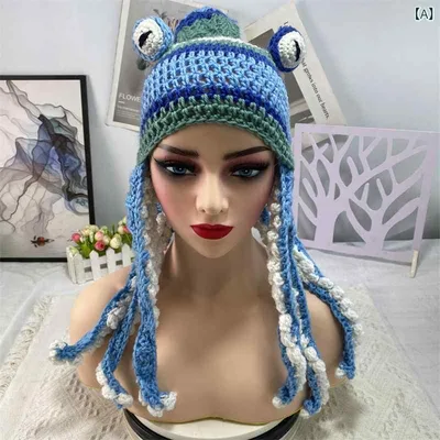 ニット帽 大人用 タコモチーフ かぎ針編み 毛糸製 ハンドメイド おもしろ 被り物 パーティー 仮装 ハロウィン イベント コスプレ ユニーク 個性的 変装グッズ 秋冬 防寒