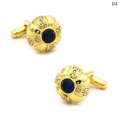 Sleeve Men's Cufflinks Gold Flower Round Black Crystal Business Men's Accessories Formal Formal Accessories