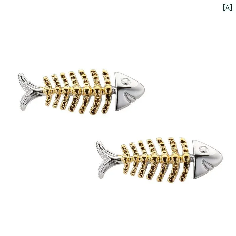 袖扣 メンズ カフスボタン 魚の骨モチーフ 動物シリーズ 電気メッキ加工 ゴールドカラー おしゃれ ビジネス 結婚式 フォーマル