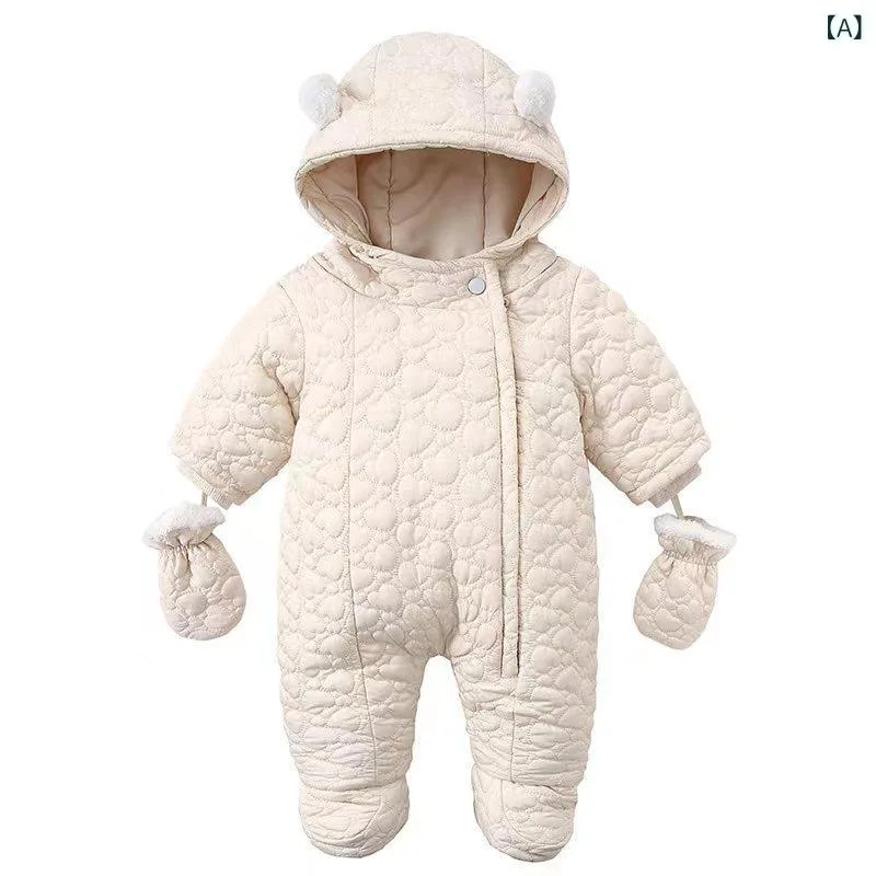 Romper Baby Newborn Heart Quilted Hooded Coverall Winter Cold Protection Warm Polyester Coverall Loungewear Going Out Beige Gray Pink