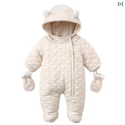 Romper Baby Newborn Heart Quilted Hooded Coverall Winter Cold Protection Warm Polyester Coverall Loungewear Going Out Beige Gray Pink