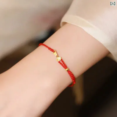 ブレスレット レッド 赤 紐 ペア 腕輪 シンプル 手編み 金属アレルギー対応 男女兼用 アクセサリー ギフト