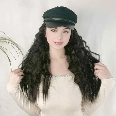 ウィッグ レディース 帽子付きウィッグ キャスケット ロング カール 巻き髪 襟足 ウェーブ 接触冷感 通気性 耐熱 髪飾り 小顔効果 自然 便利