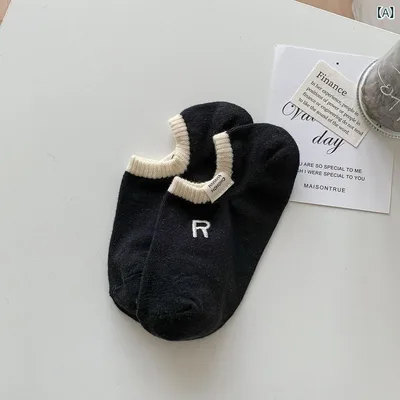 靴下 レディース フットカバー 浅履き 接触冷感 吸汗 脱げない コットン 刺繍 英字 隠し靴下 ショートソックス 日常 カジュアル 5色セット 春夏