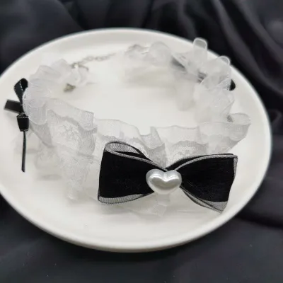 ネックレス レディース チョーカー レース リボン デコルテチェーン ハート かわいい 首輪 アクセサリー 甘辛 ゴシック ロリータ ファッション