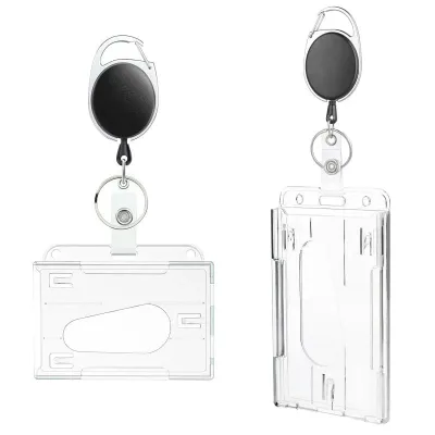 Card Holder, Men's, Women's, Reel Included, Telescopic, Egg-shaped Pass Case, ID Card Holder, Transparent PS Material, Holds 2 Cards, Employee ID Card Holder, Commuter Holder, Commuting to Work or School