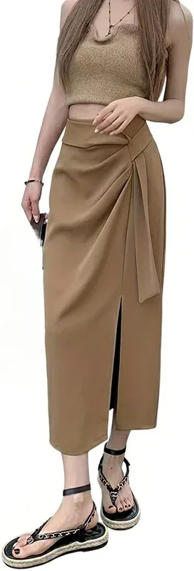 ロングスカート レディース タイトスカート スリット入り ハイウエスト きれいめ ミモレ丈 事務服 オフィス 通勤 カジュアル 無地 春 夏 秋 ボトムス 着痩せ 体型カバー おしゃれ 上品