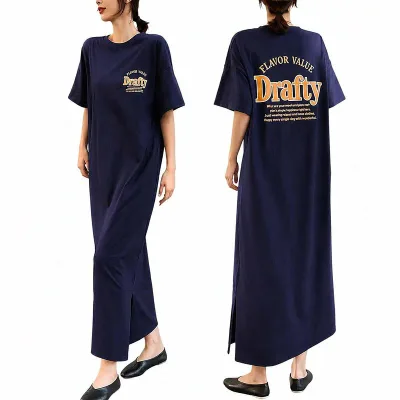 ロングワンピース レディース 半袖 Tシャツワンピース バックプリント スリット マキシ丈 大きいサイズ 体型カバー 着痩せ クルーネック ゆったり カジュアル ルームウェア