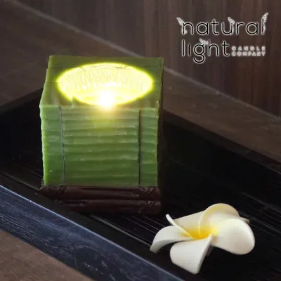 Natural Light Candle (ナチュラルライトキャンドル)3インチ バナナリーフ キューブアロマキャンドル 蜜蝋 天然香料 アジアン バリ ハワイアン リゾート インテリア