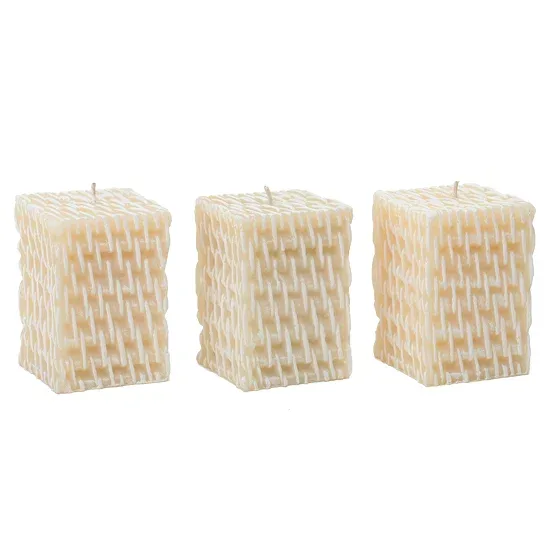 Natural Light Candle (ナチュラルライトキャンドル)SET OF 3 RATTAN MINI CUBESWHITE WASHアロマキャンドル 蜜蝋 天然香料 アジアン バリ ハワイアン リゾート セット インテリア