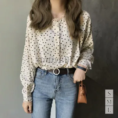 ドット柄 ブラウス レディース 長袖 トップス ゆったり シャツブラウス 水玉模様 オフィス シフォンブラウス おしゃれ