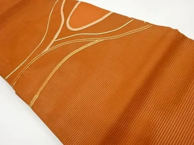 絽金駒刺繍抽象模様名古屋帯【中古】【着】