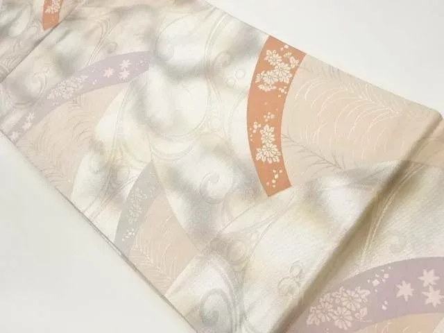 抽象流水に秋草模様織出し名古屋帯【中古】【着】