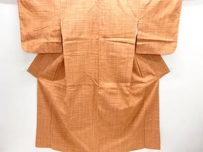 格子織り出し手織り紬着物【中古】【着】