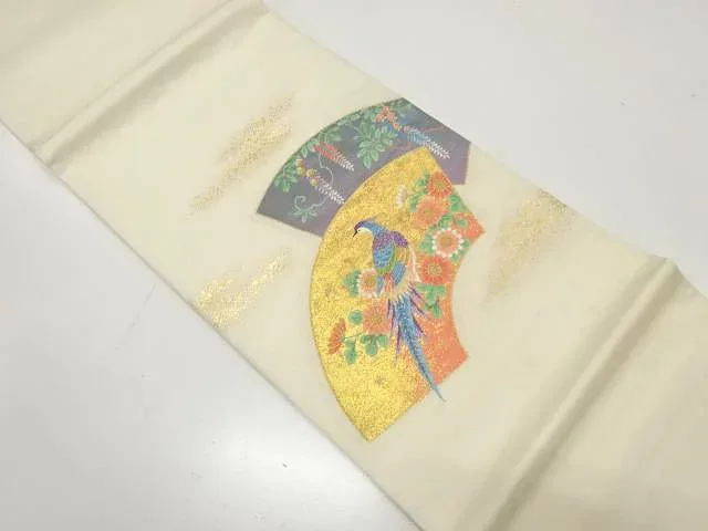 地紙に桐・菊・藤模様織り出し袋帯(材料)【アンティーク】【中古】【着】【袋帯】