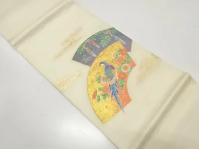 地紙に桐・菊・藤模様織り出し袋帯(材料)【アンティーク】【中古】【着】【袋帯】