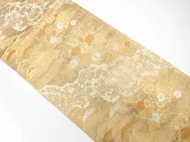 服部織物製 こはく錦 茶屋辻模様織り出し袋帯(材料)【アンティーク】【中古】【着】【袋帯】