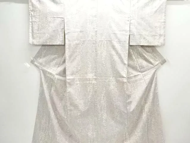 笹模様織り出しお召着物【中古】【着】【紬・お召し】