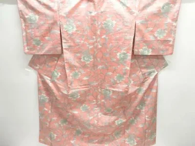 花唐草模様織り出し手織り紬着物【中古】【着】【紬・お召し】