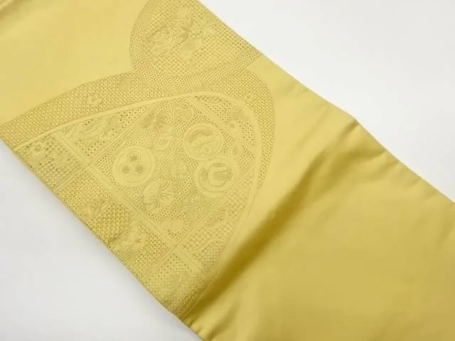 汕頭相良刺繍半円に松竹梅・亀甲尽くし模様名古屋帯【中古】【着】【名古屋帯】