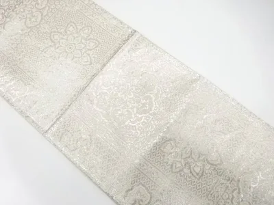 格子に華紋織り出し袋帯(着用可)【アンティーク】【中古】【着】【袋帯】