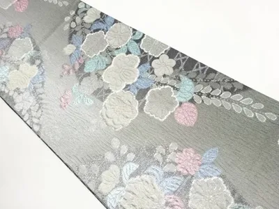 ふくれ織花葉模様織出し袋帯【中古】【着】【袋帯】