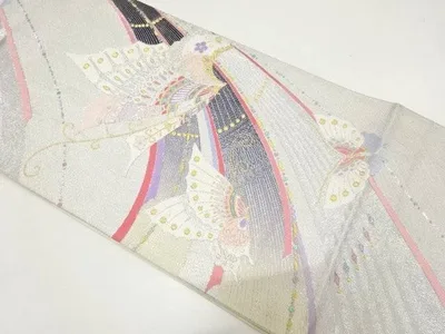 蝶に更紗模様織り出し袋帯(材料)【アンティーク】【中古】【着】【袋帯】