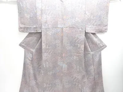 縮緬地花更紗模様小紋着物【中古】【着】【小紋】