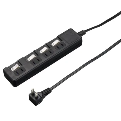 YAZAWA(ヤザワ)雷ガード付節電タップ 4個口 コード長0.3m 個別スイッチ付 ブラック H8KS4403BK
