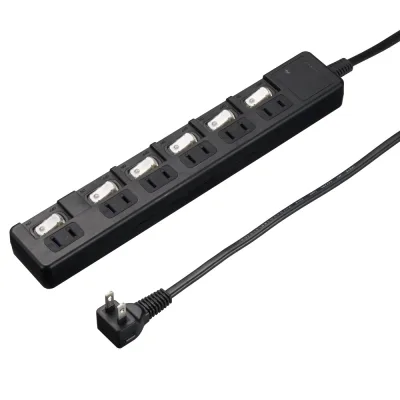 YAZAWA(ヤザワ)雷ガード付節電タップ 6個口 コード長0.3m 個別スイッチ付 ブラック H8KS6603BK