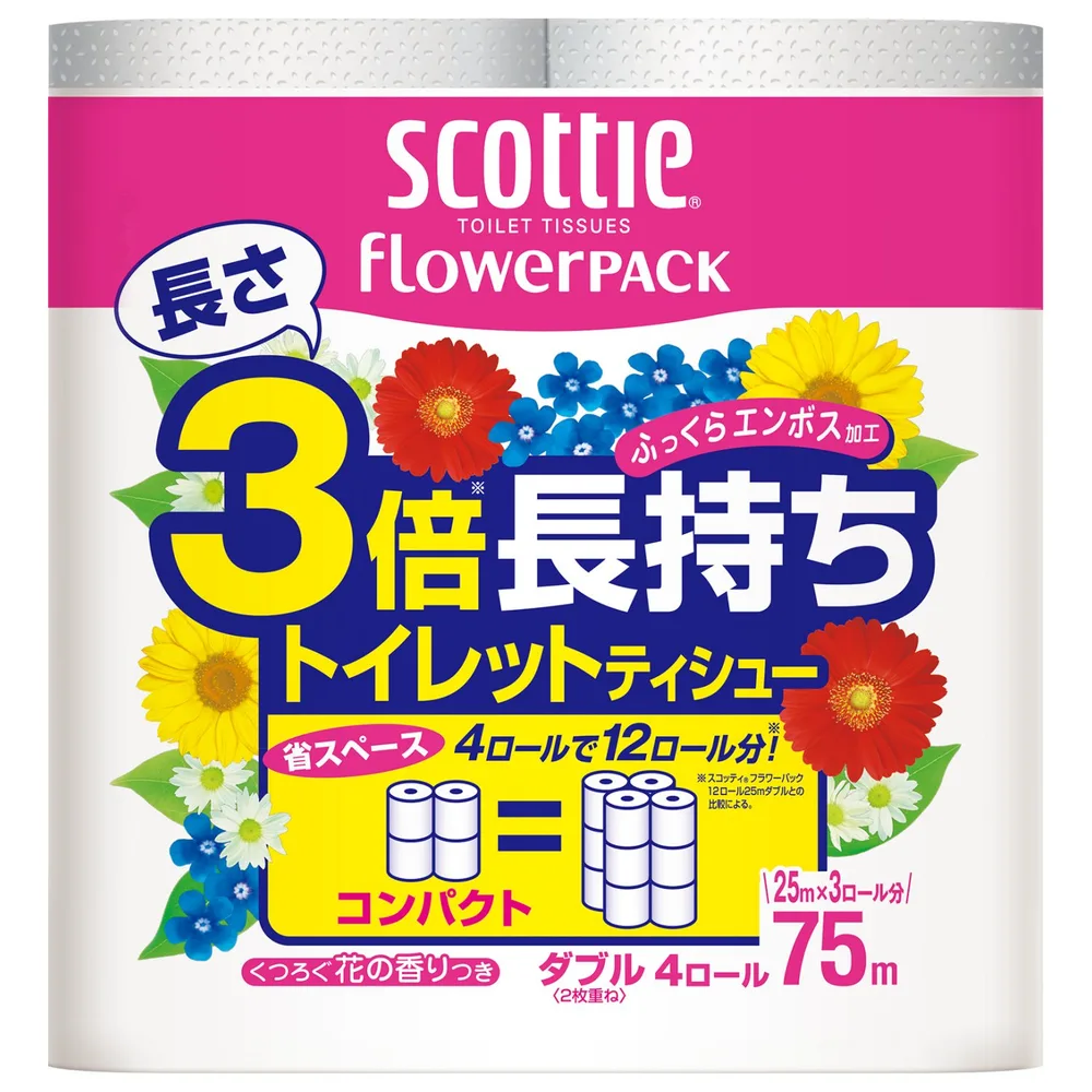 スコッティフラワーパック3倍長持ち4ロール ダブル