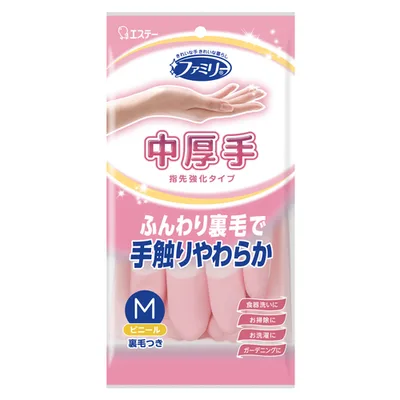 ファミリー ビニール中厚手 指先強化 M ピンク 1双