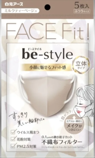 หน้ากากอนามัย Be-Style ทรง 3 มิติ ขนาดปกติ สีเบจมิลค์ที