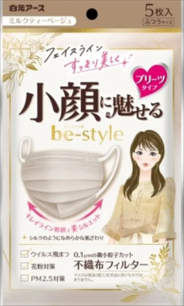 หน้ากากอนามัย Be-Style แบบจีบ ขนาดปกติ สีเบจมิลค์ที