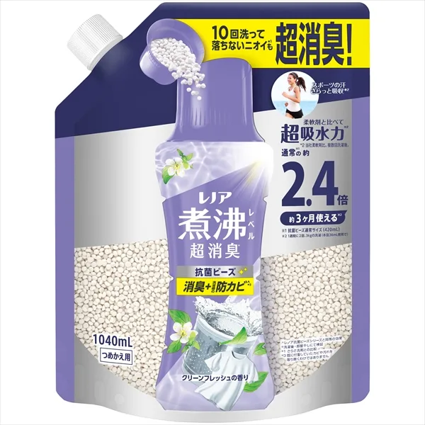 レノア 煮沸レベル消臭 抗菌ビーズ 洗濯槽の防カビ クリーンフレッシュの香り 詰替え 特大サイズ