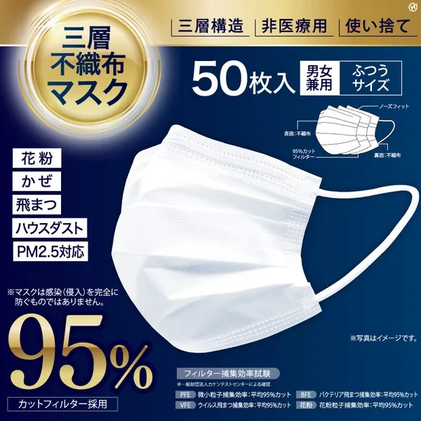 95%三層不織布マスク ホワイト 50P