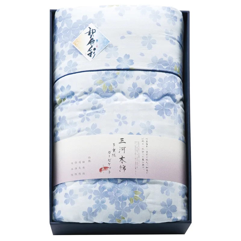 和の色彩 三河木綿 ダブルガーゼ 羽毛タッチ中わた 肌布団ブルー
