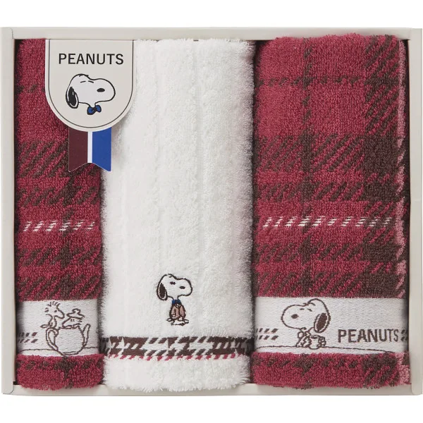 Snoopy check face wash towel set