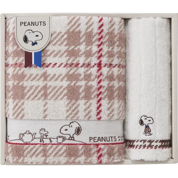 Snoopy check bath/face towel set