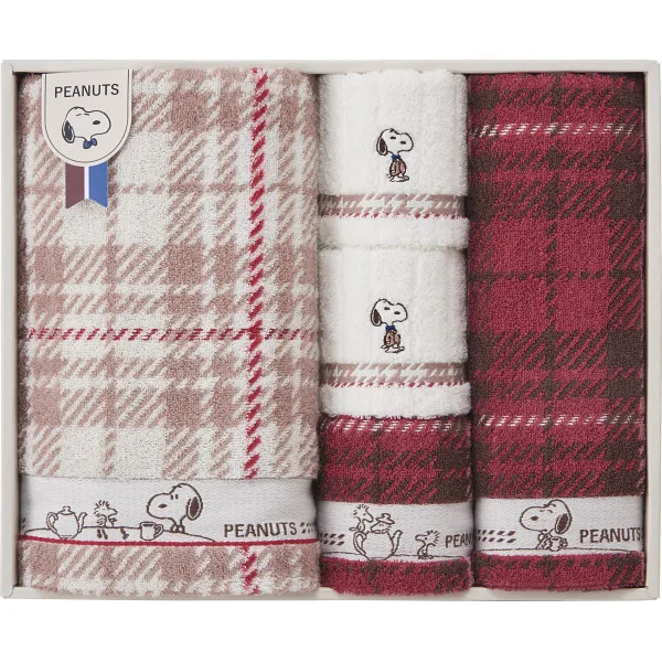 Snoopy check bath/face/wash towel set