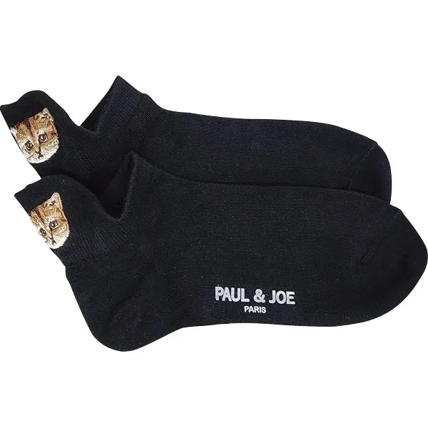 ถุงเท้าหุ้มข้อผู้หญิง Paul & Joe ลายปักส้น สีดำ