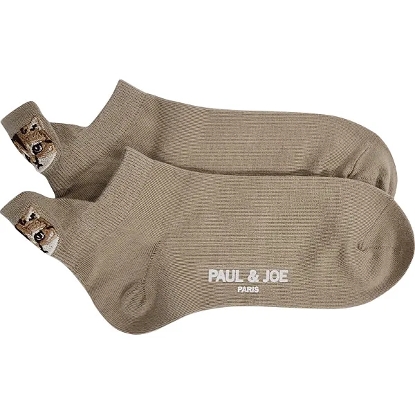 ถุงเท้าหุ้มข้อผู้หญิง Paul & Joe งานปักส้น สีเบจ
