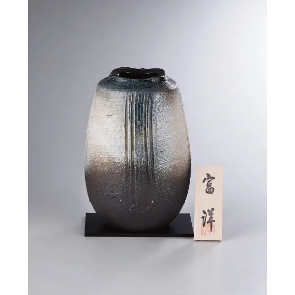 信楽焼 白泥青窯変花瓶