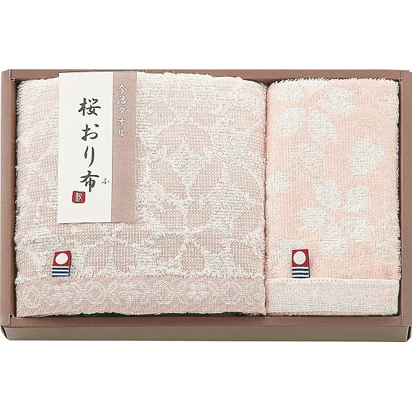 桜おり布 フェイス・ウォッシュタオルセットピンク