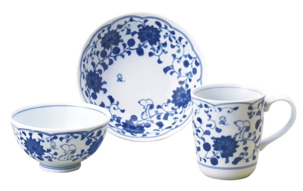 スヌーピー 藍唐草茶碗マグ鉢3点セット